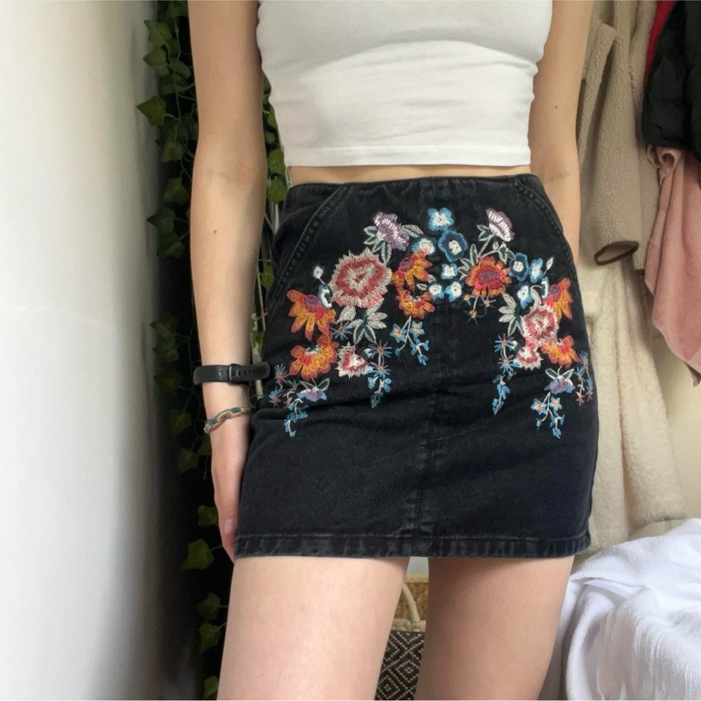 Topshop Black and Orange Embellished Mini Pencil Skirt